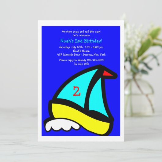 Little Sailboat Birthday Party Invitation Kaart (Staand voorkant)