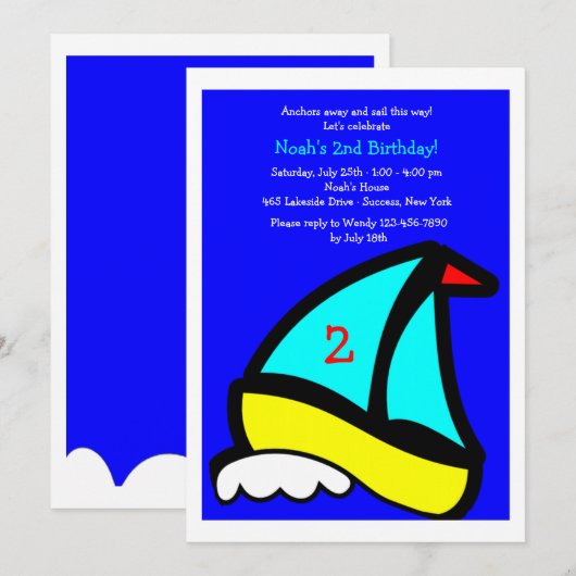 Little Sailboat Birthday Party Invitation Kaart (Voorkant / Achterkant)