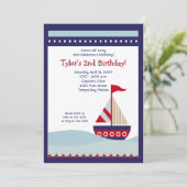 Little Sailboat Navy Boat Nautical Birthday 5x7 Kaart (Staand voorkant)
