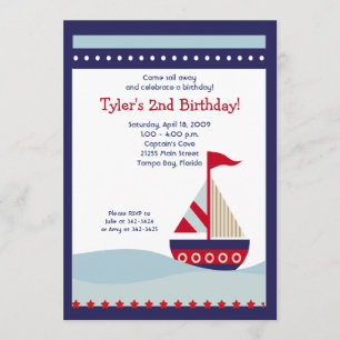Little Sailboat Navy Boat Nautical Birthday 5x7 Kaart