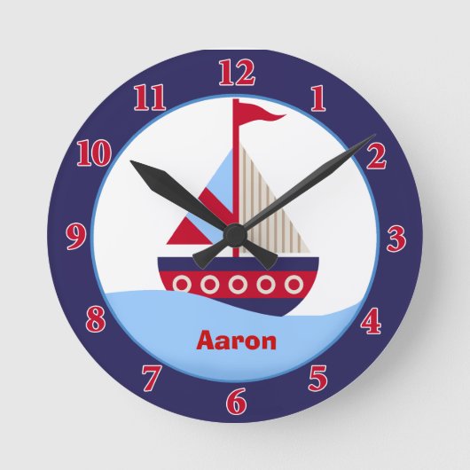 Little Sailboat Personalized Wall Clock (marine) Ronde Klok (Voorkant)
