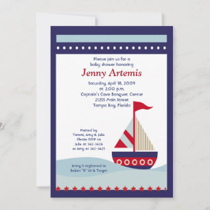 Little Sailboot Navy Boat Nautical Baby shower 5x7 Kaart