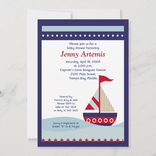 Little Sailboot Navy Boat Nautical Baby shower 5x7 Kaart (Voorkant)