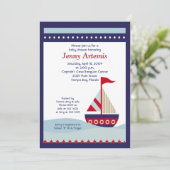 Little Sailboot Navy Boat Nautical Baby shower 5x7 Kaart (Staand voorkant)