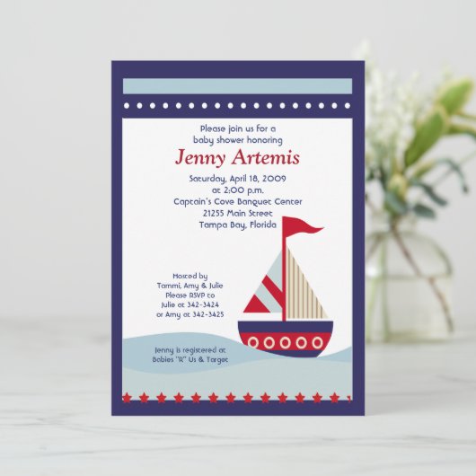 Little Sailboot Navy Boat Nautical Baby shower 5x7 Kaart (Staand voorkant)