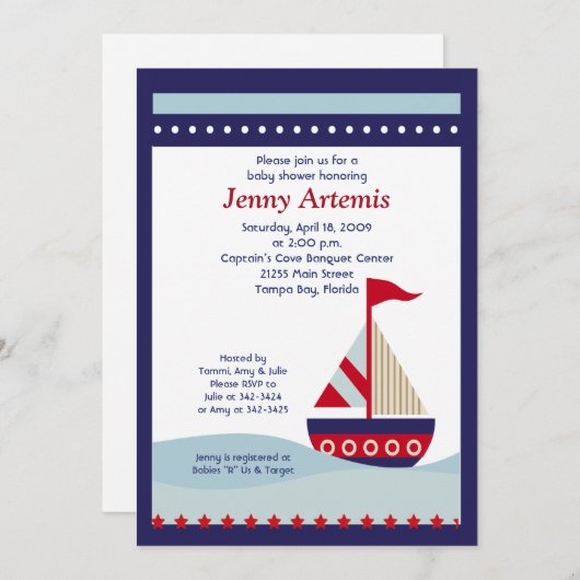 Little Sailboot Navy Boat Nautical Baby shower 5x7 Kaart (Voorkant / Achterkant)