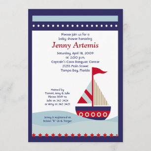 Little Sailboot Navy Boat Nautical Baby shower 5x7 Kaart