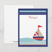 Little Sailboot Navy Naut 4x5 Flat Bedankkaart (Voorkant / Achterkant)