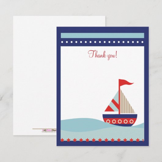 Little Sailboot Navy Naut 4x5 Flat Bedankkaart (Voorkant / Achterkant)