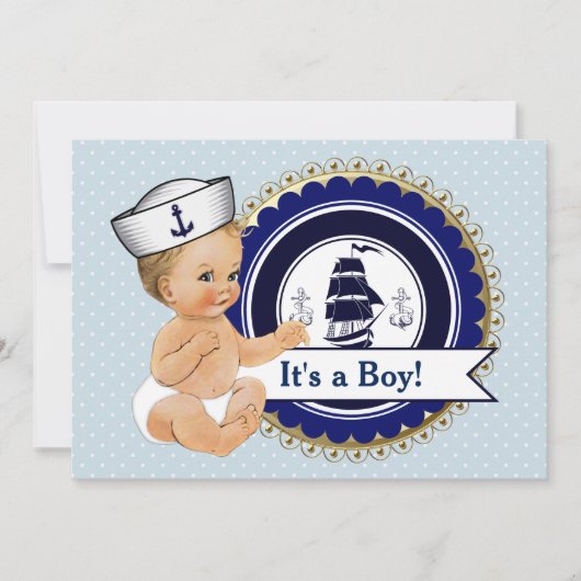 Little Sailor Baby Boy Nautisch Baby shower Kaart (Voorkant)