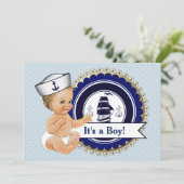 Little Sailor Baby Boy Nautisch Baby shower Kaart (Staand voorkant)