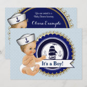 Little Sailor Baby Boy Nautisch Baby shower Kaart (Voorkant / Achterkant)