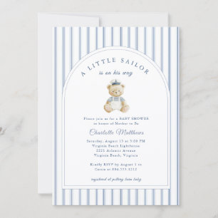 Little Sailor Bear Kust Baby Shower Uitnodiging