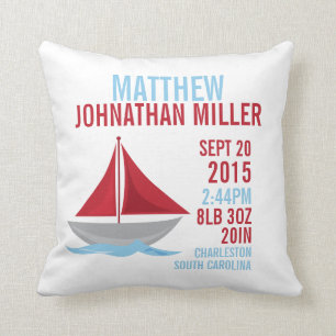 Little Sailor Birth Announcement Nursery Pillow Kussen