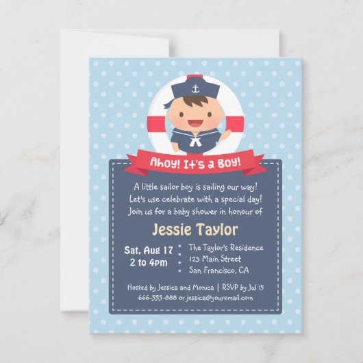 Little Sailor Boy Nautical Baby Shower Uitnodiging (Voorkant)