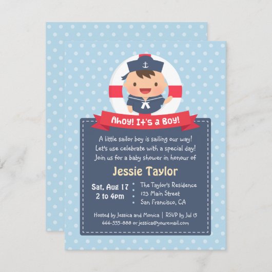 Little Sailor Boy Nautical Baby Shower Uitnodiging (Voorkant / Achterkant)