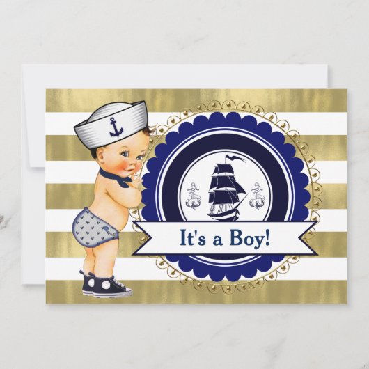 Little Sailor Boy nautisch Baby shower Kaart (Voorkant)
