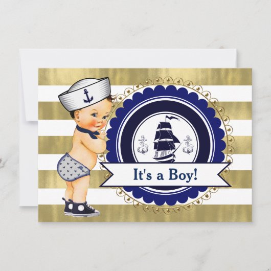 Little Sailor Boy nautisch Baby shower Kaart (Voorkant)