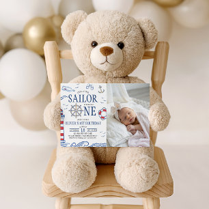 Little Sailor Foto Naamloos 1e Verjaardagsuitnodig Kaart