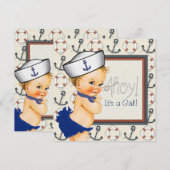 Little Sailor Girl Nautisch Baby shower Kaart (Voorkant / Achterkant)
