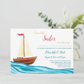 Little Sailor Nautical Baby shower Invitation Kaart (Staand voorkant)