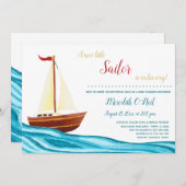 Little Sailor Nautical Baby shower Invitation Kaart (Voorkant / Achterkant)