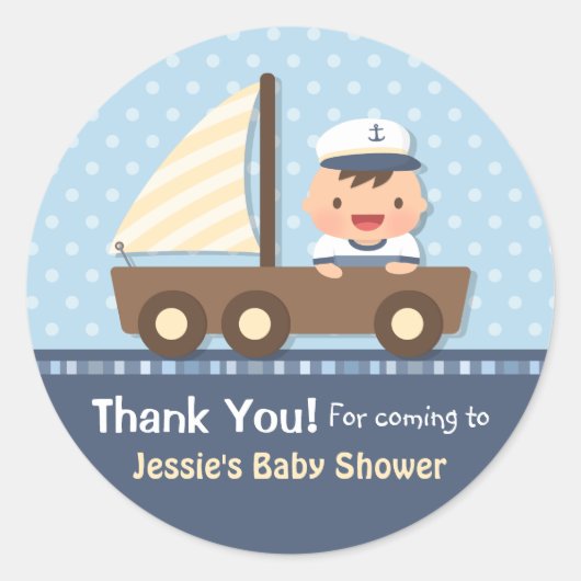 Little Sailor Nautical Baby shower Party Ronde Sticker (Voorkant)