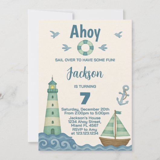 Little Sailor Nautical Birthday Invitation Kaart (Voorkant)
