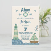 Little Sailor Nautical Birthday Invitation Kaart (Staand voorkant)