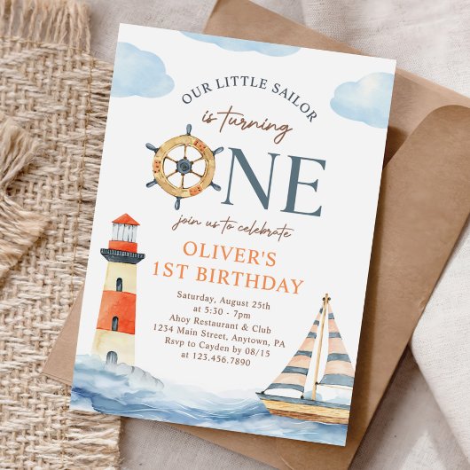 Little Sailor Nautical Blue Pastel 1st Birthday Kaart