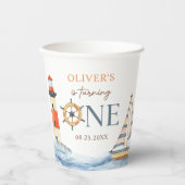 Little Sailor Nautical Blue Pastel 1st Birthday Papieren Bekers (Voorkant)