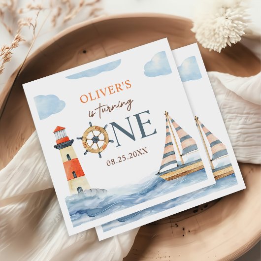 Little Sailor Nautical Blue Pastel 1st Birthday Servet