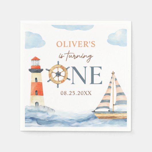 Little Sailor Nautical Blue Pastel 1st Birthday Servet (Voorkant)