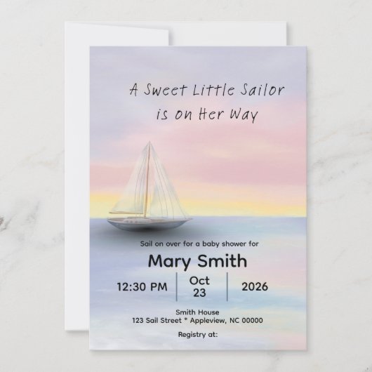 Little Sailor on Her Way Baby shower Invite Kaart (Voorkant)