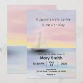 Little Sailor on Her Way Baby shower Invite Kaart (Voorkant / Achterkant)