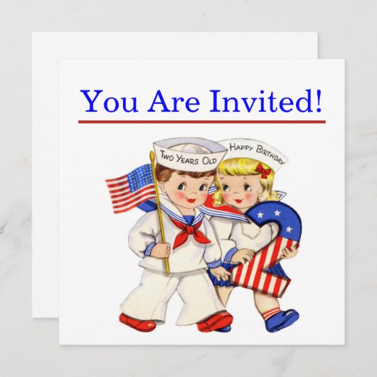 Little Sailor Twins 2e verjaardag party Kaart (Voorkant / Achterkant)