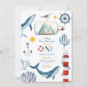 Little Sailor Zee Whale Lighthouse 1e Verjaardag Kaart (Voorkant)