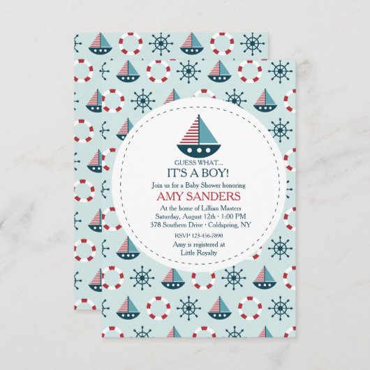 Little Sailships Invitation Kaart (Voorkant / Achterkant)