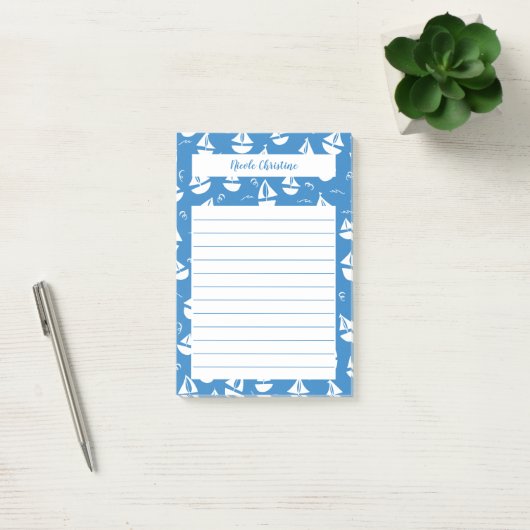 Little Sailships Pattern Blue CUSTOMIZE IT Notitie Post-it® Notes (Kantoor)
