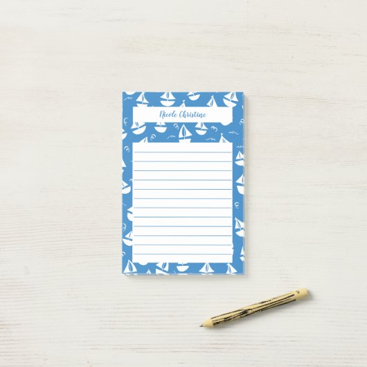 Little Sailships Pattern Blue CUSTOMIZE IT Notitie Post-it® Notes (Op bureau)