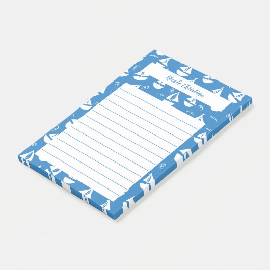 Little Sailships Pattern Blue CUSTOMIZE IT Notitie Post-it® Notes (Schuin)