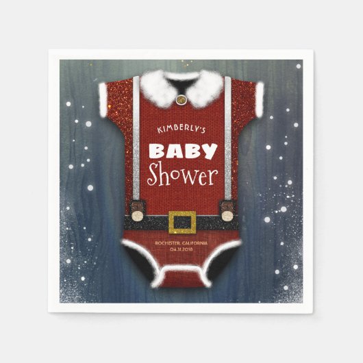 Little Santa Bodysuit Winter Baby shower Servet (Voorkant)