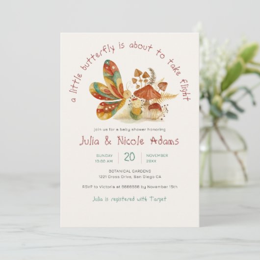 Little Schattige Butterfly Cocoon Mushroom Baby sh Kaart (Staand voorkant)