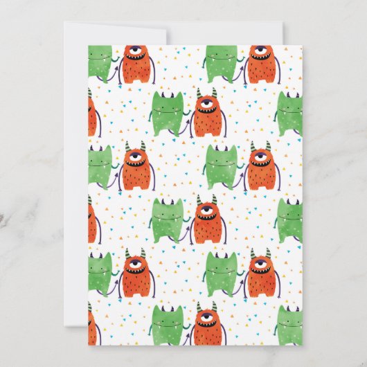 Little Schattige Monster Verjaardagsfeestje Kaart (Achterkant)