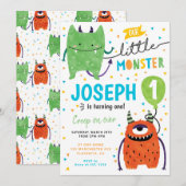 Little Schattige Monster Verjaardagsfeestje Kaart (Voorkant / Achterkant)