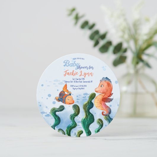 Little Seahorse Baby shower Invitation Kaart (Staand voorkant)