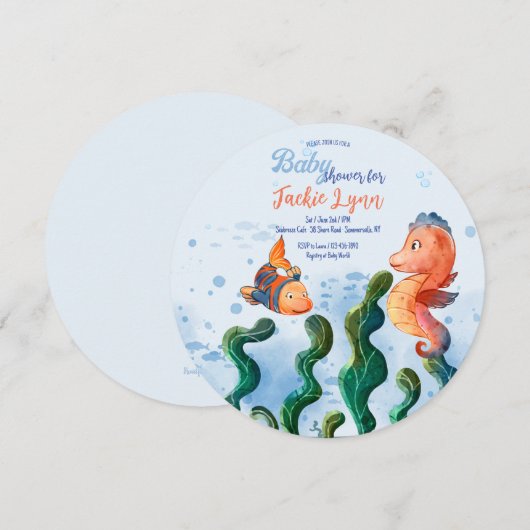 Little Seahorse Baby shower Invitation Kaart (Voorkant / Achterkant)