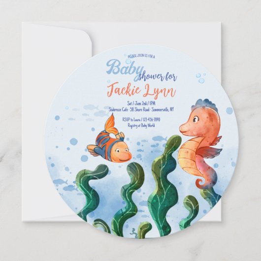 Little Seahorse Baby shower Invitation Kaart (Voorkant)