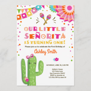 Little Senorita Fiesta Cactus Pink First Birthday Kaart