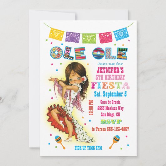 Little Señorita Mexican Fiesta Verjaardagsfeest Kaart (Voorkant)